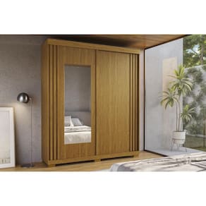 Guarda Roupa Solteiro 2 Portas (1 c/ Espelho) e 3 Gavetas Athena Flex Cinamomo/Cinamomo ou Off White - ACP