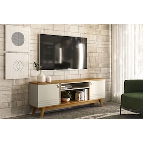 Rack Bancada p/ TV até 75 Pol Colorado c/ 2 Portas e 2 Nichos 180cm Nature/Off White - Linea Brasil