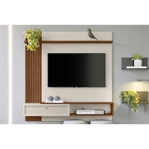 Painel Home p/ TV até 55 Pol Alvorada c/ 1 Porta e 1 Prateleira 200x130cm Freijó/Off White - Linea Brasil