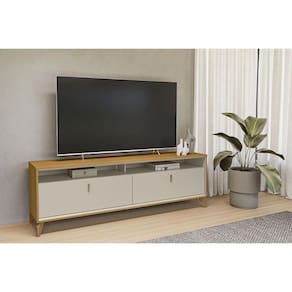 Rack Bancada p/ TV até 75 Pol Dubai c/ 2 Portas e 2 Nichos 180cm Tauari/Off White Fosco - Linea Brasil