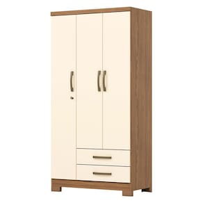 Guarda Roupa Solteiro Açai 3 Portas 2 Gavetas com Chave Nature Off White - Henn