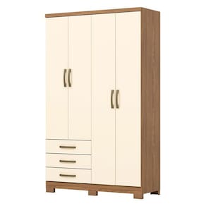 Guarda Roupa Solteiro City 4 Portas 3 Gavetas Nature Off White - Henn