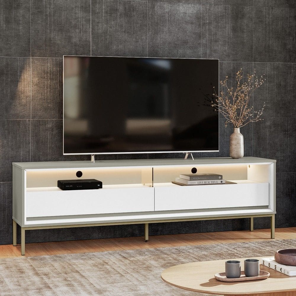 Rack Industrial Fusion para TV até 65 Polegadas 2 Gavetas 180cm com Iluminação em Led - Olivar Móveis