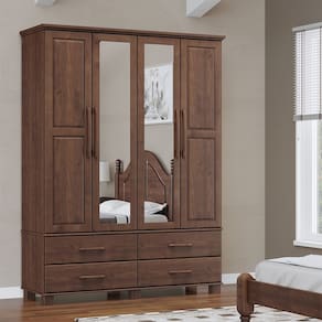 Guarda Roupa Bipartido 4 Portas e 4 Gavetas Linha Ouro Madeira Maciça 2252WN Café Finestra