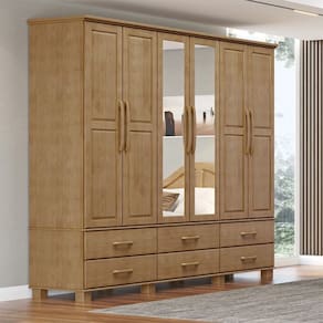 Guarda Roupa 6 Portas e 6 Gavetas Linha Ouro Madeira Maciça 2254FN Freijó Finestra