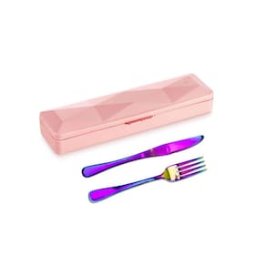 Talheres Furta Cor Garfo Faca e Estojo Rosa Kit 3un
