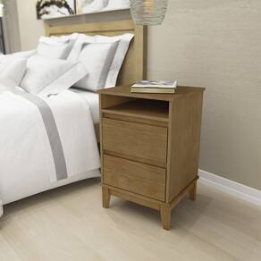 Mesa de Cabeceira 2 Gavetas com Nicho Linha Prata Madeira Maciça e MDF 2800FN Freijó Finestra