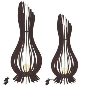 Abajur Grande De Chão Ana Maria Mdf Luminária - Marrom Kit Com 2 - 90x28cm E 60x18cm