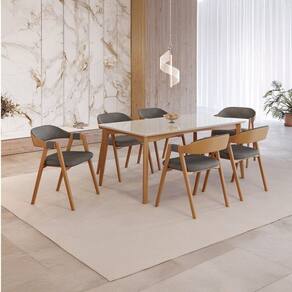 Conjunto Sala de Jantar com Tampo de Vidro Monalisa 6 Cadeiras Gaia Mel Natural/Off White/Preto