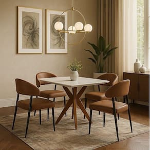 Conjunto Sala de Jantar com Tampo de Vidro Donna 4 Cadeiras Bless Courino Mel Natural/Off White/Whiskey