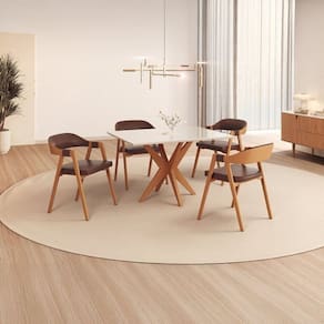 Conjunto Sala de Jantar com Tampo de Vidro Donna 4 Cadeiras Gaia Courino Mel Natural/Off White/Marrom