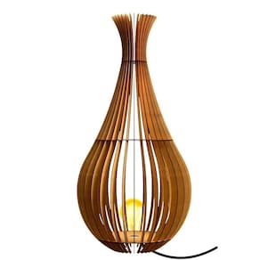 Abajur Grande De Chão Gotas De Orvalho Mdf Luminária -Marrom Tamanho 75x40cm