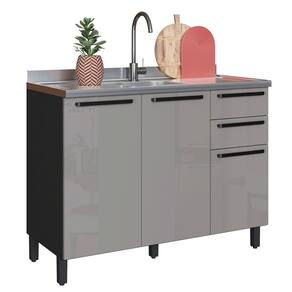 Balcão de Cozinha 2 Portas e 3 Gavetas Indekes Isa, Chumbo e Titânio, 120 cm