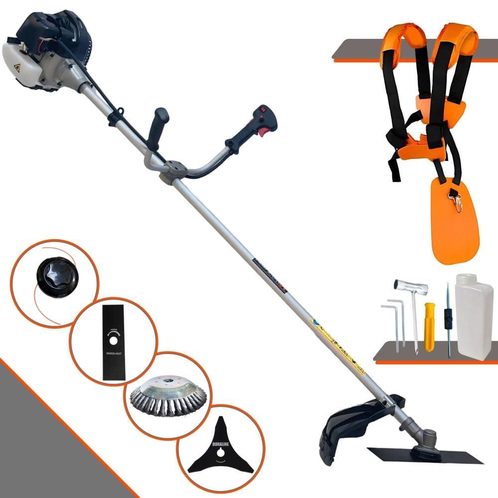 Roçadeira Máquina de Corta Grama CG430B Anmax À Gasolina 43cc 1,7HP Alta Rotação C/ Carretel + Faca 2 Pontas + Faca 3 Pontas + Escova de Aço 38 Cerdas