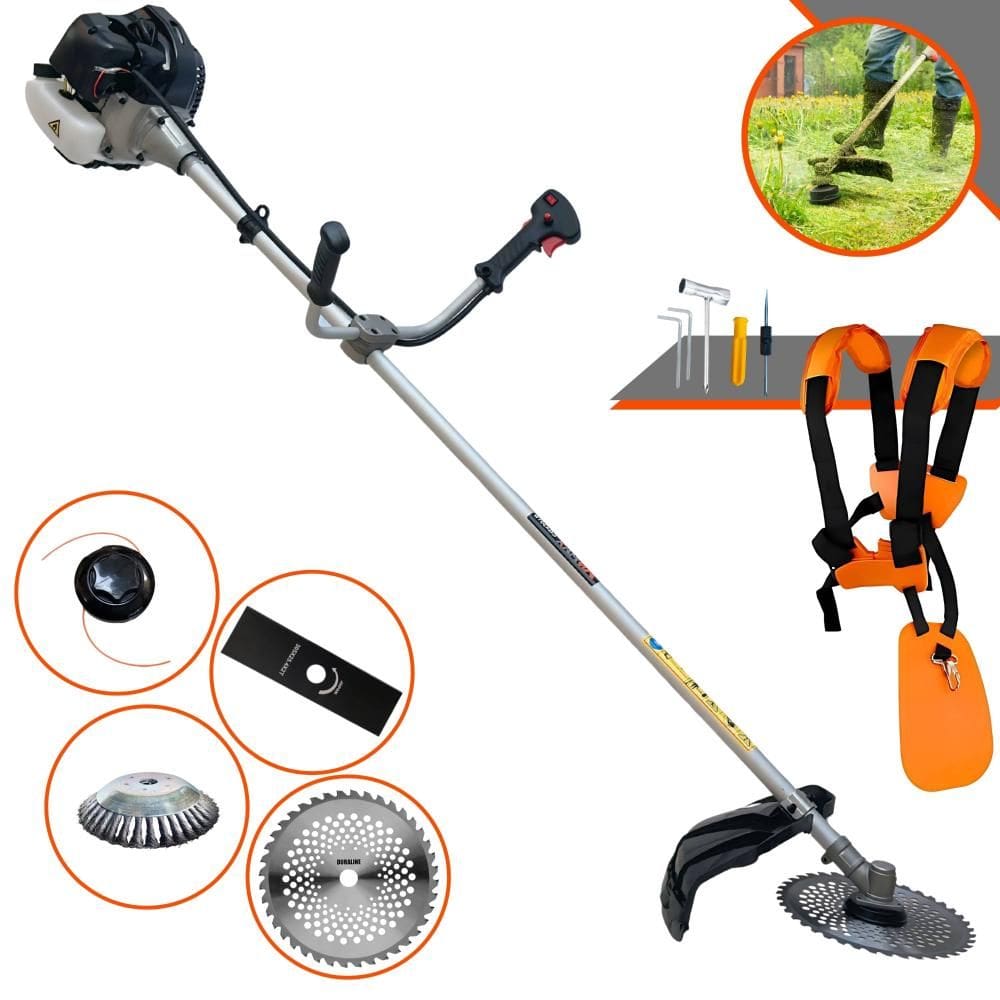 Máquina de Cortar Grama À Gasolina Anmax CG430-B 43cc 1,7HP 12.000rpm Roçadeira Completa Com Carretel + Faca 2 Pontas + Faca 40 Dentes + Escova de Aço