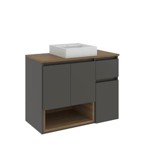 Gabinete de Banheiro Suspenso 80x40x62cm Aurora com Cuba Mel Grafite MDP Faema