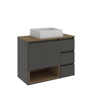 Gabinete de Banheiro Suspenso com Cuba 80x62cm Mel Grafite Vitória MDP Faema