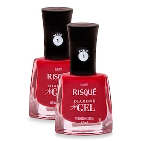 Esmalte Risqué Diamond Gel Cor Vermelho Cereja 9,5ml Kit com duas unidades