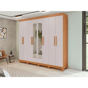 Guarda Roupa 08 Pts Andara Soft 2024 - C/ Espelho E C/ Pes Pvc Amendoa Clean/Off White - La 2.36