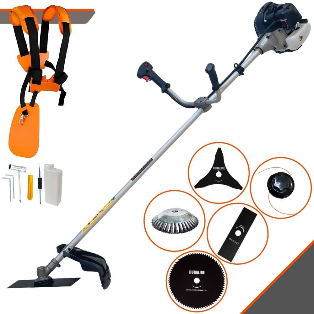 Roçadeira Anmax CG430B 2T 43cc 12000rpm 1,7HP de Potência Multifunções Com Carretel e Faca 2 Pontas + Faca 3 Pontas + Faca 80 Dentes + Escova de Aço