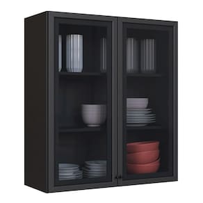 Armário Aéreo 2 Portas com Vidro Indekes Isa, Chumbo, 80 cm
