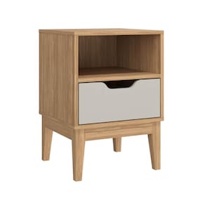 Mesa de Cabeceira com 1 Nicho e 1 Gaveta MDP Mel Off White 40x38x57cm MB 1095 Movelbento