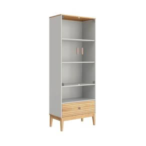 Cristaleira com 2 Portas de Vidro e 1 Gaveta Mel Off White M