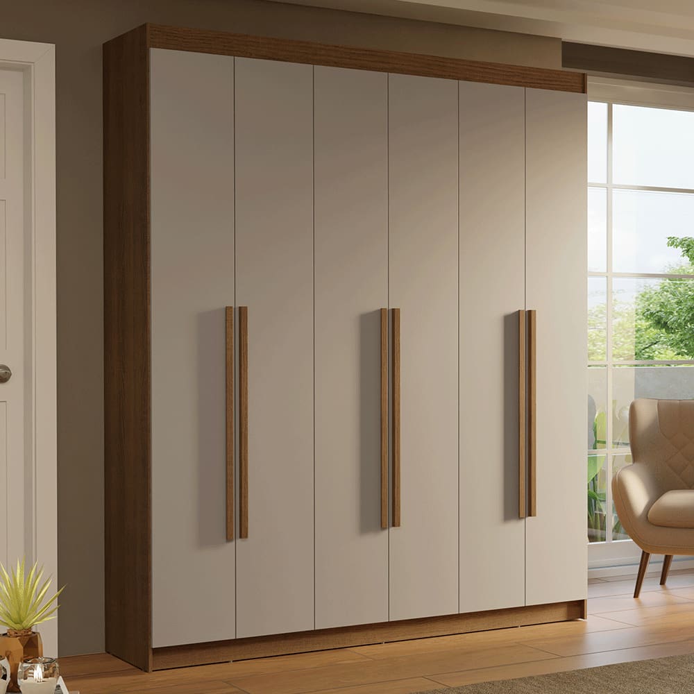 Guarda-Roupa Casal 6 Portas Batentes Rustic/Crema/Rustic Saturno Madesa