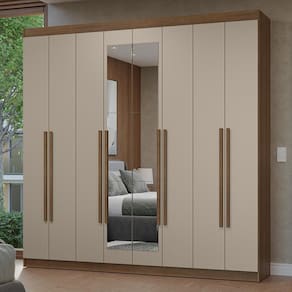 Guarda-Roupa Casal 8 Portas Batentes com Espelho Rustic/Crema/Rustic Netuno Madesa