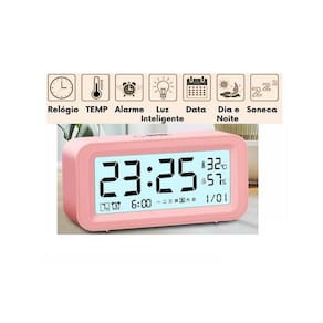 Relógio Digital Despertador Data Temperadora Cor Rosa - Luatek