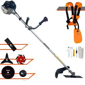 Roçadeira Aparador de Grama Anmax CG430B À Gasolina Motor 2T 43cc 1,7HP Completa 5 Opções de Corte C/ Facas 2 Pontas, 3 Pontas, 6 Pontas, 80 Dentes