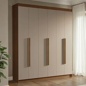 Guarda-Roupa Casal 6 Portas Batentes Rustic/Crema/Rustic Venus Madesa