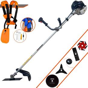 Roçadeira Cortador de Grama Lateral Anmax CG430B À Gasolina 2T 43cc 1,7HP C/ Carretel + Faca 2 Pontas + Faca 3 Pontas + Faca 6 Pontas e Faca 80 Dentes