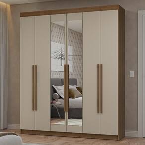 Guarda-Roupa Casal 6 Portas Batentes com Espelho Rustic/Crema/Rustic Netuno Madesa