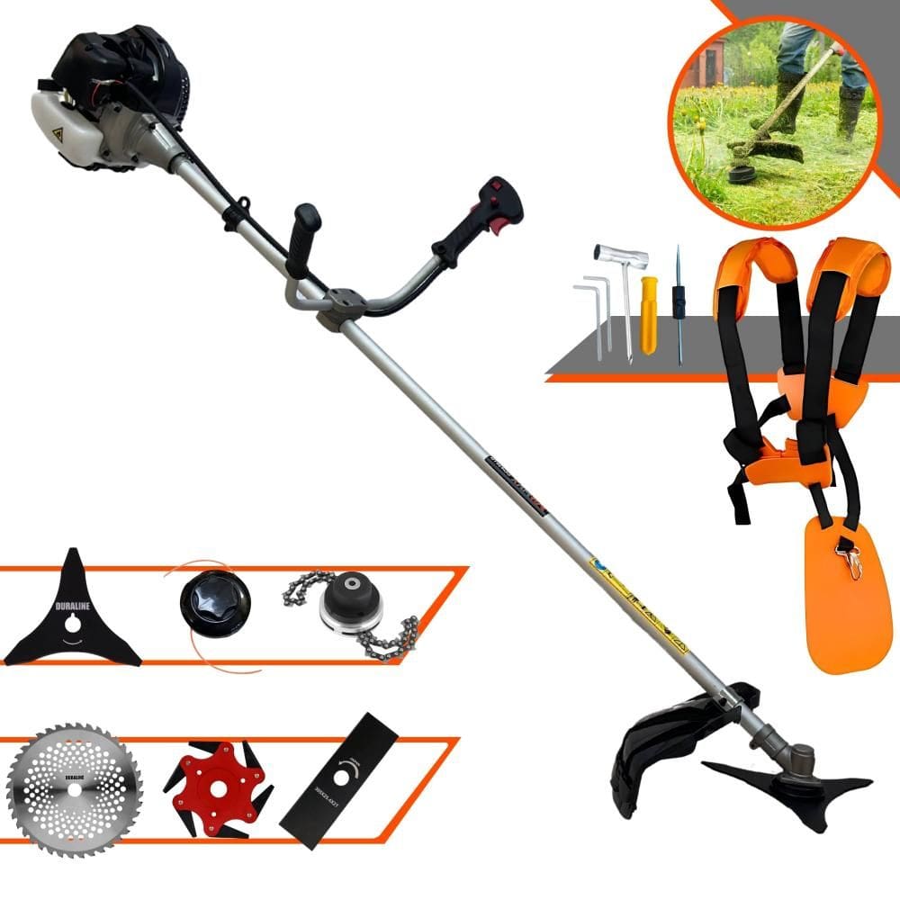 Roçadeira Anmax CG430B À Gasolina 1,7HP 43cc Com Lâmina Facão + Lâmina 3 Pontas + Lâmina 6 Pontas + Disco 40 Dentes + Trimmer + Carretel de Nylon
