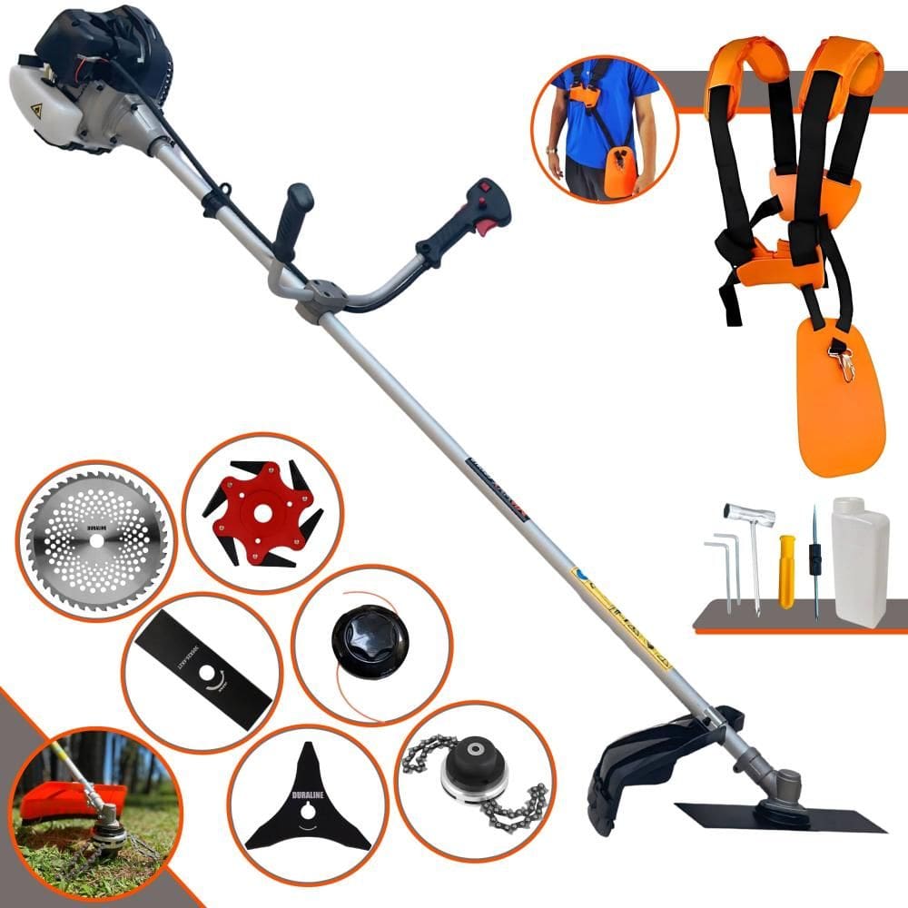 Roçadeira Profissional Completa Anmax CG430-B À Gasolina 2 Tempos 43cc 1,7HP de Potência Alta Rotação Com Carretel de Nylon + Kit 5 Lâminas de Cortes