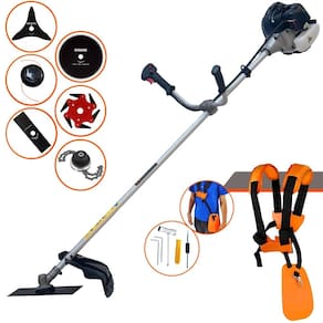 Roçadeira Multifunções Anmax CG430-B À Gasolina 2T 43cc 12.000rpm 1,7HP 6 Opções de Corte Com Facas 2 Pontas, 3 Pontas, 6 Pontas, 80 Dentes e Trimmer