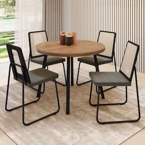 Conjunto Sala de Jantar 4 Cadeiras Varese Carraro Nogal e Preto