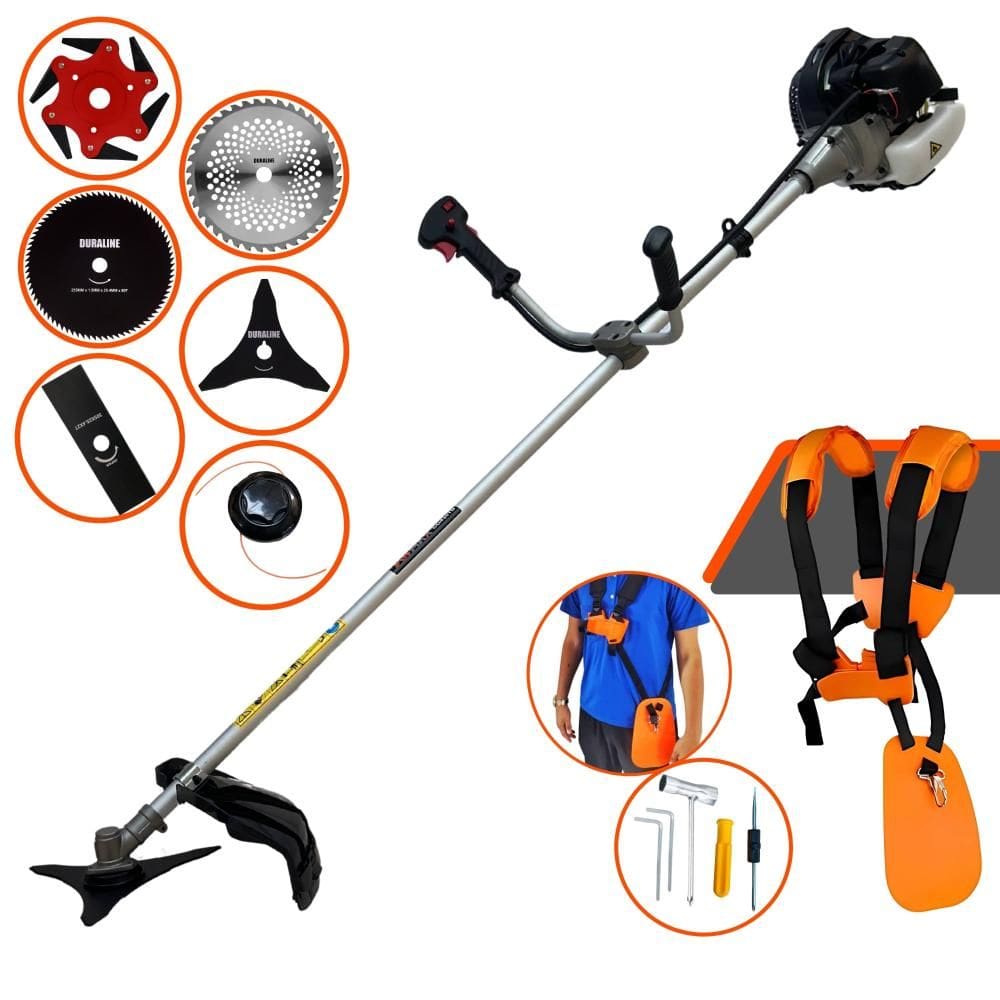Roçadeira À Gasolina Anmax CG430B 2T 43cc 1,7HP Alta Rotação Com Cabeçote de Nylon + Facas 2 Pontas, 3 Pontas, 6 Pontas, 40 Dentes e 80 Dentes