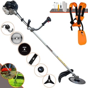 Aparador de Grama Completo Anmax CG430-B À Gasolina 2 Tempos 43cc 12000rpm 1,7HP de Potência Com Kit 4 Lâminas de Corte, Trimmer e Carretel de Nylon