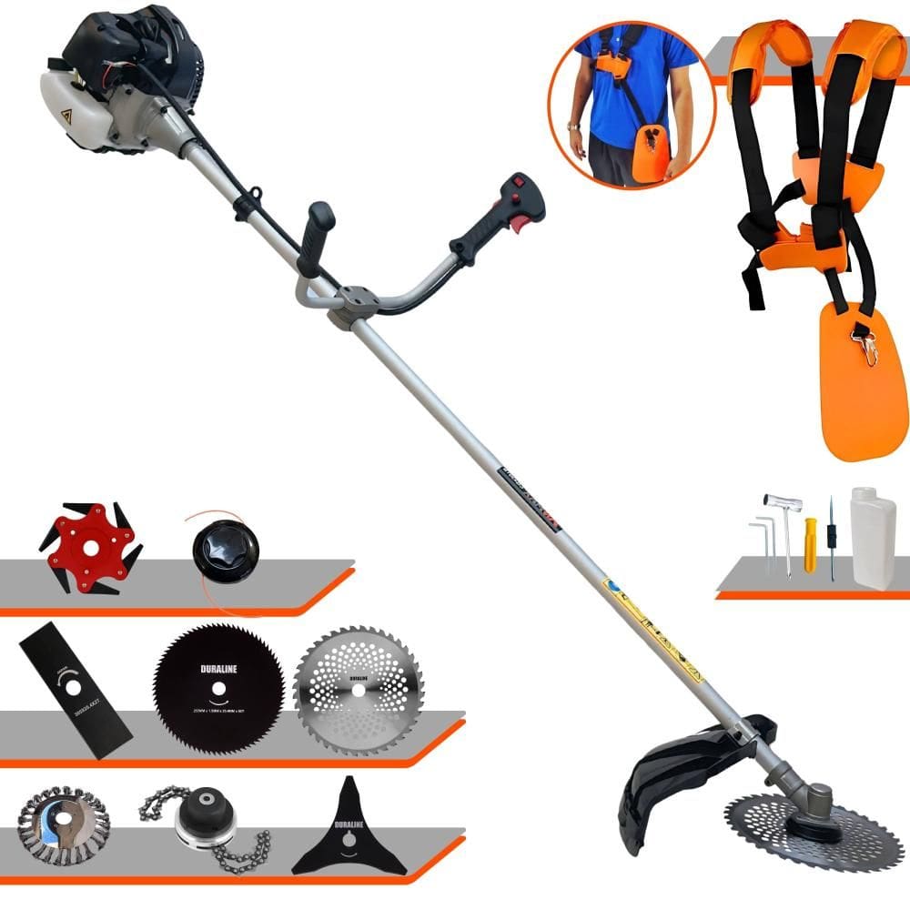 Roçadeira Multifunções Anmax CG430B À Gasolina 43cc 1,7HP Alta Rotação Para Todos os Tipos de Trabalho Com Carretel Nylon + Kit Com 7 Opções de Cortes