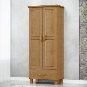 Guarda Roupa Roupeiro 2 Portas 1 Gaveta Linha Bronze Madeira Maciça 1140FN Freijó Finestra