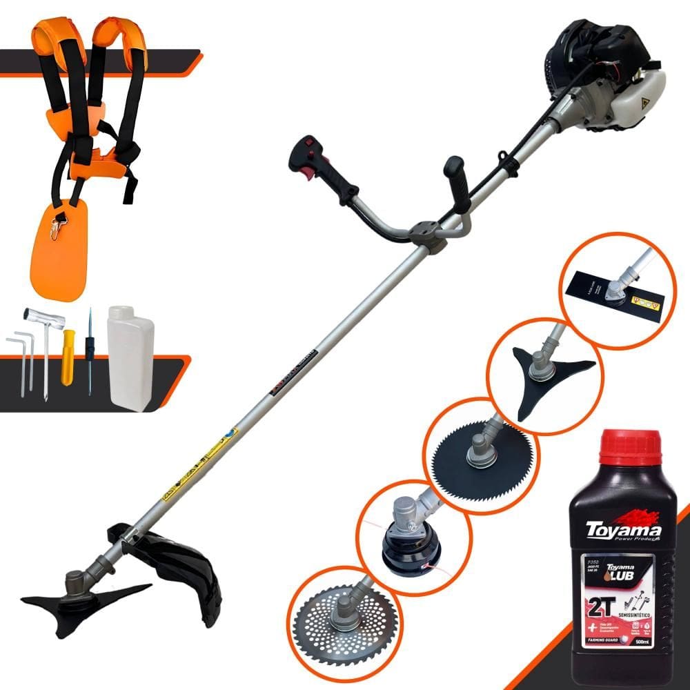 Roçadeira Profissional Anmax CG430B À Gasolina 2T 43cc Com Carretel + Faca 2 Pontas + Faca 3 Pontas + Faca 40 Dentes + Faca 80 Dentes + ÓLEO TOYAMA