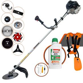 Cortador de Grama Anmax CG430B 43cc 1,7HP + Facas 2 Pontas, 3 Pontas, 6 Pontas, 40 Dentes, 80 Dentes, Trimmer, Carretel, Escova de Aço + ÓLEO STIHL