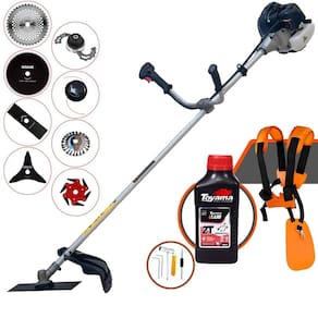 Roçadeira Anmax CG430B 43cc 1,7HP Com Carretel + Facas 2 Pontas, 3 Pontas, 6 Pontas, 40 Dentes Vídea, 80 Dentes, Trimmer e Escova de Aço + ÓLEO TOYAMA