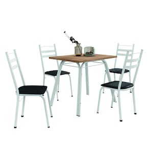 Conjunto de Mesa Sala de Jantar com 4 Cadeiras Tubular Tampo BP Madeirado Retangular