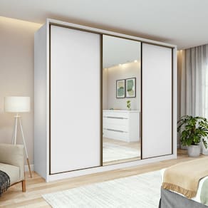 Guarda-Roupa Casal 100% MDF 3 Portas 6 Gavetas Vitta 2,70 Glass Branco