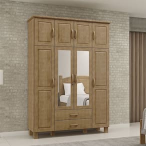 Guarda Roupa Bipartido 8 Portas 2 Gavetas com Espelho Linha Bronze Madeira Maciça 1144FN Freijó Finestra