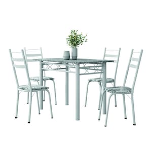 Conjunto De Mesa Sala de Jantar Com 4 Cadeiras Leia Tubular Granito 1,20m Artefamol