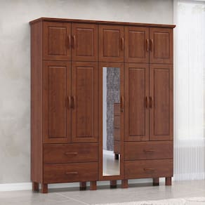 Guarda Roupa Bipartido 10 Portas 4 Gavetas com Espelho Linha Bronze Madeira Maciça 1145TN Imbuia Finestra